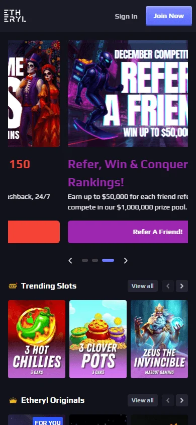 Eth Casino mobile browser home experience